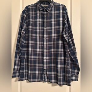 Men's Vince 100% Cotton Navy Blue Plaid Button Up Shirt- SIZE XL